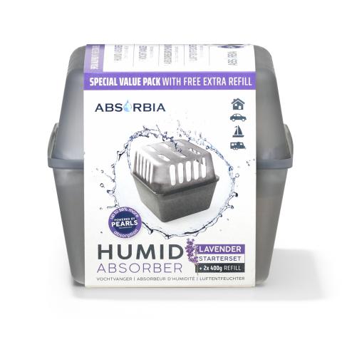 Absorbia moisture Absorber starterset | Lavender + 2x 400 g refill